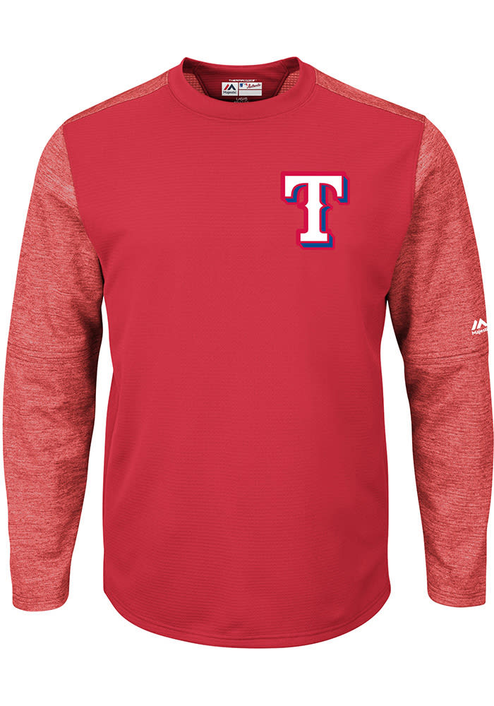 Majestic Texas Rangers Mens Red On-Field Tech Long Sleeve Sweatshirt