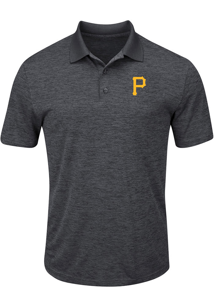 Majestic Pittsburgh Pirates Mens Charcoal Hit First Short Sleeve Polo