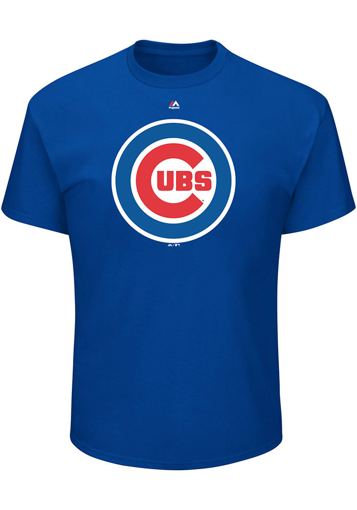Majestic Chicago Cubs Blue Oversized Cap Logo Short Sleeve T Shirt