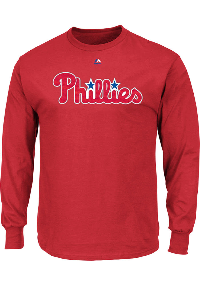 Majestic Philadelphia Phillies Red Wordmark Long Sleeve T Shirt