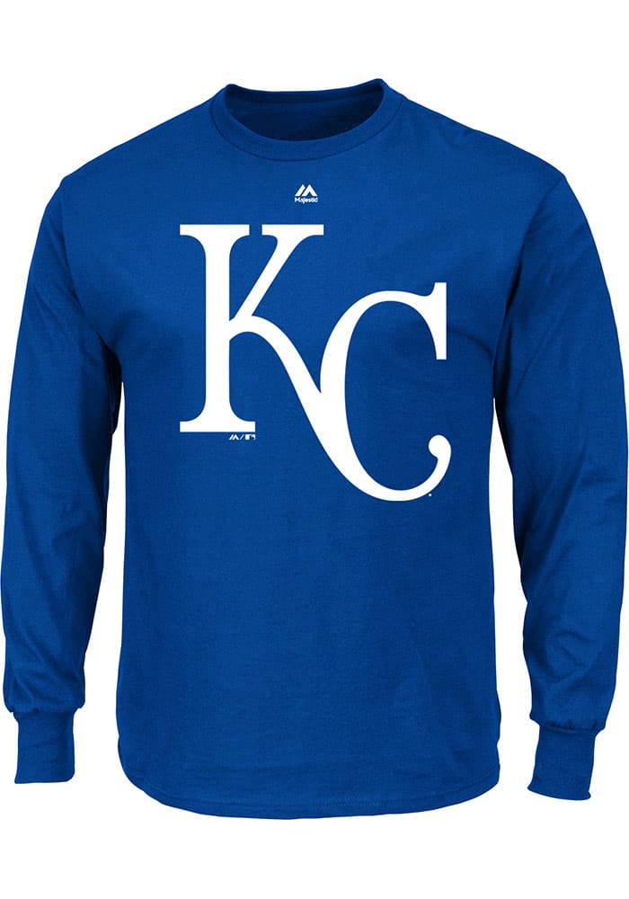 Majestic Kansas City Royals Blue Oversized Cap Logo Long Sleeve T Shirt