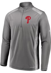 Majestic Philadelphia Phillies Mens Grey Perf.Movement Long Sleeve 1/4 Zip Fashion Pullover