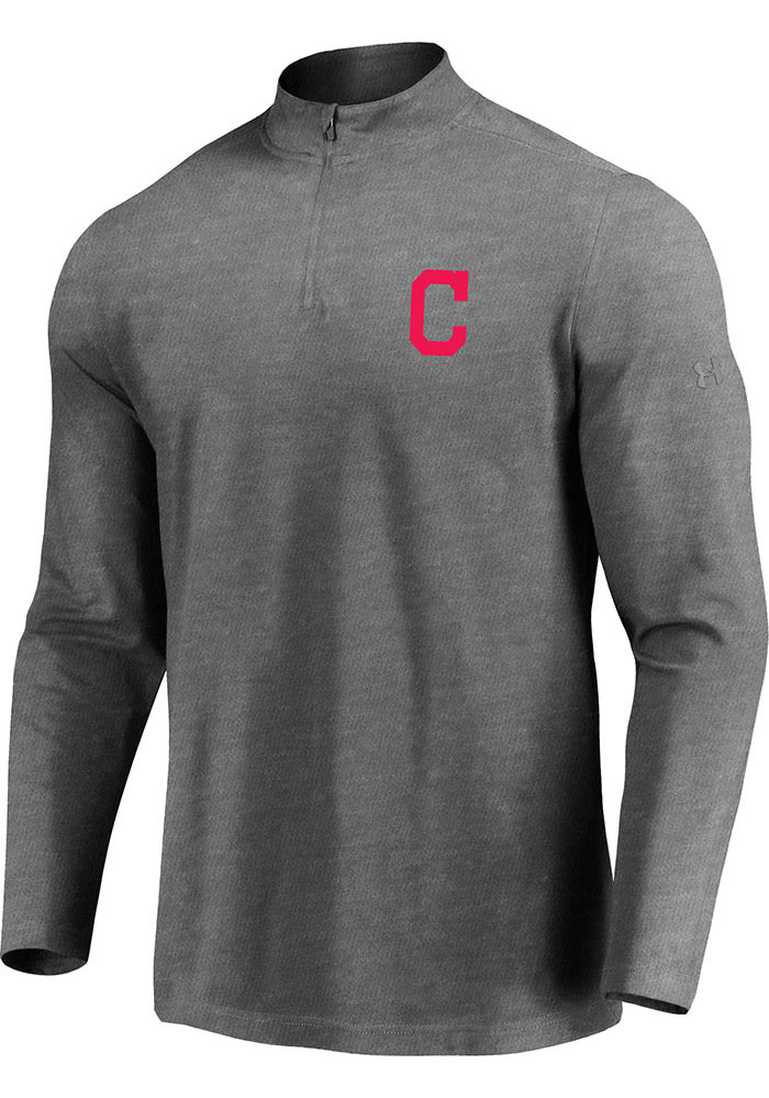 Majestic Cleveland Indians Mens Grey Passion Left Chest Long Sleeve 1/4 Zip Pullover