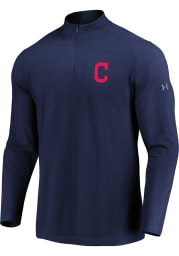 Majestic Cleveland Indians Mens Navy Blue Passion Left Chest Long Sleeve 1/4 Zip Pullover