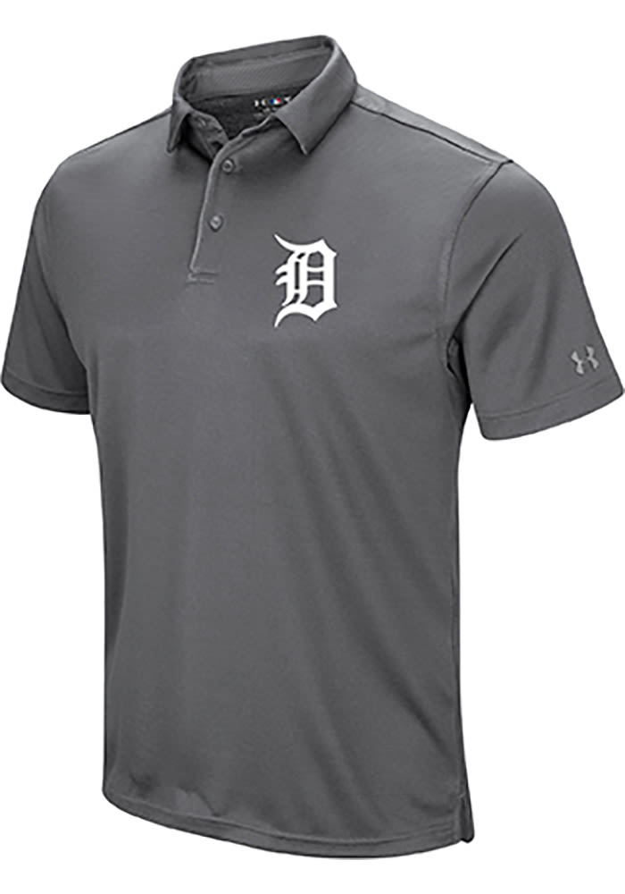 Majestic Detroit Tigers Mens Grey Tech Left Chest Short Sleeve Polo