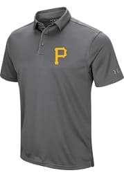 Majestic Pittsburgh Pirates Mens Grey Tech Left Chest Short Sleeve Polo