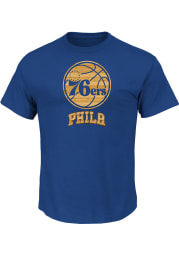 Majestic Philadelphia 76ers Blue Court Tek Patch Short Sleeve Fashion T Shirt