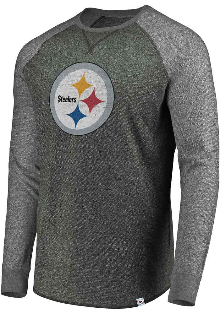 Majestic Pittsburgh Steelers Charcoal Static Raglan Long Sleeve Fashion T Shirt