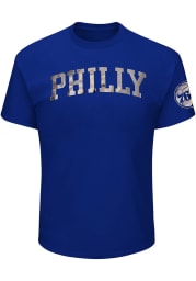 Majestic Philadelphia 76ers Blue Mirror Tek Patch Short Sleeve Fashion T Shirt