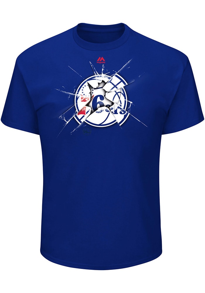 Majestic Philadelphia 76ers Blue Posted Victory Short Sleeve T Shirt