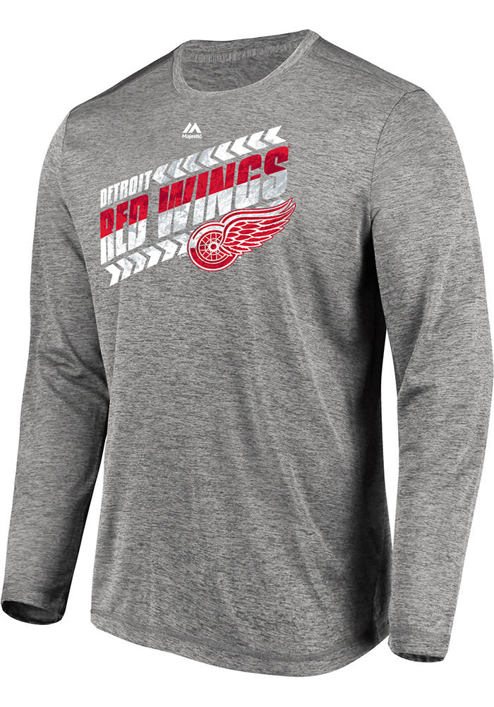 Majestic Detroit Red Wings Grey Centre Long Sleeve T-Shirt