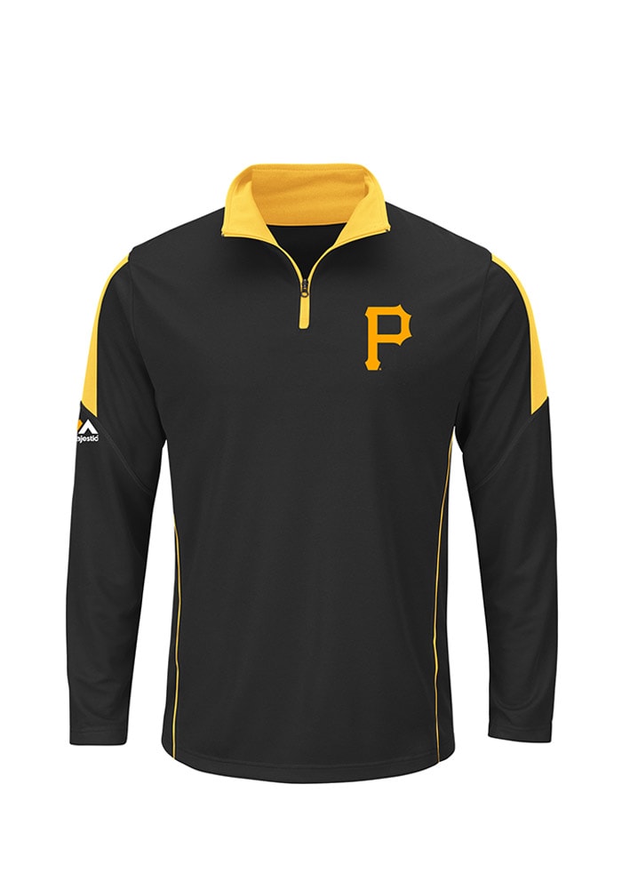 Majestic Pittsburgh Pirates Mens Black Status Inquiry Long Sleeve 1/4 Zip Pullover