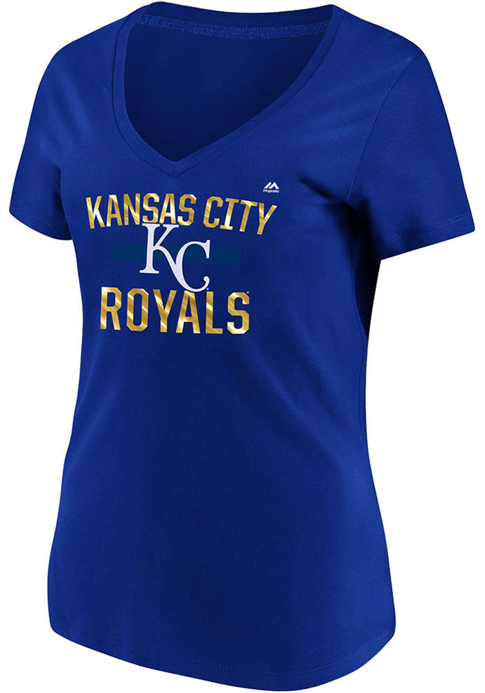 Majestic Kansas City Royals Womens Blue Relentless Attack V-Neck T-Shirt