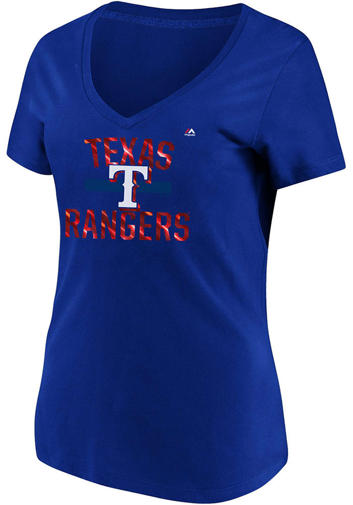 Majestic Texas Rangers Womens Blue Relentless Attack V-Neck T-Shirt