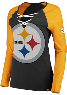 Pittsburgh Steelers Womens Black Lace-Up LS Tee