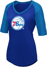 Majestic Philadelphia 76ers Womens Blue Victory Directive V Neck Short Sleeve T-Shirt