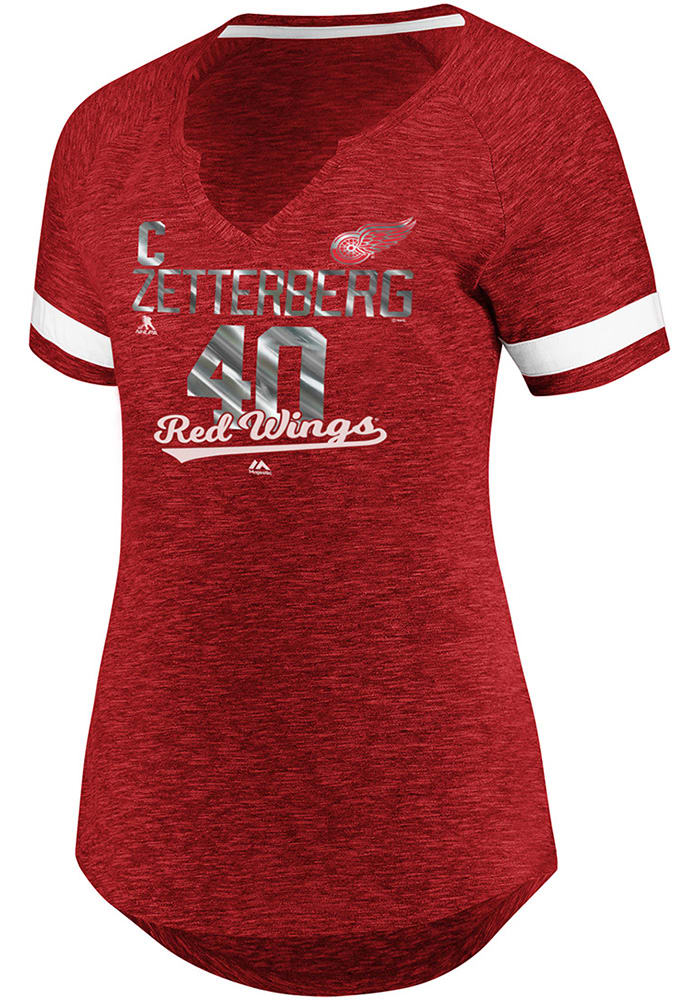Henrik Zetterberg Detroit Red Wings Womens Red Pumped Up V Neck Player T-Shirt