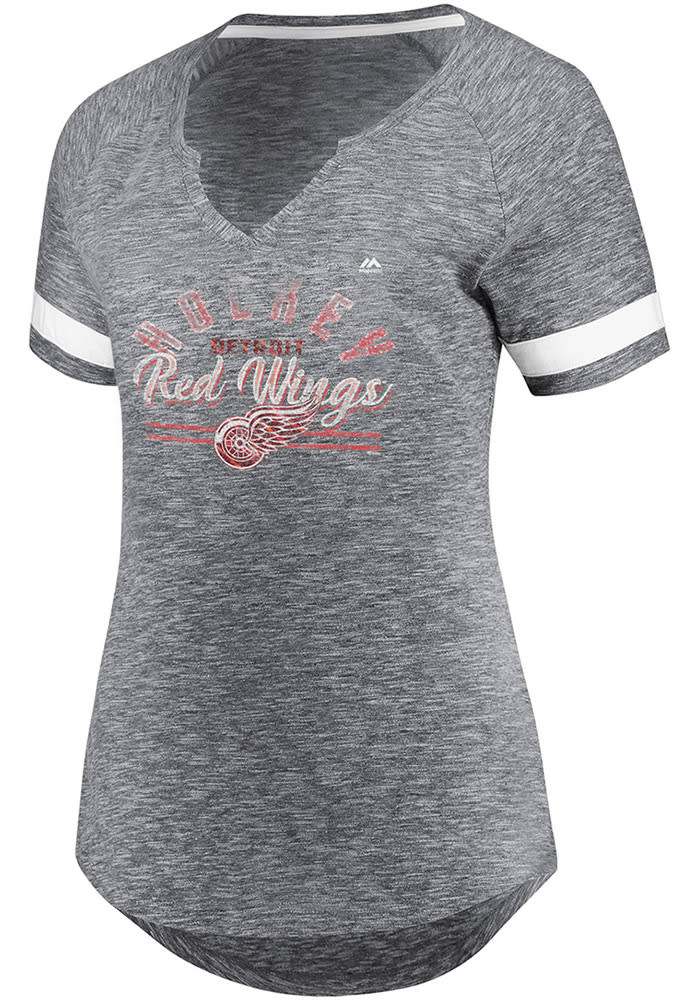 Majestic Detroit Red Wings Womens Grey Pregame Style V Neck Short Sleeve T-Shirt