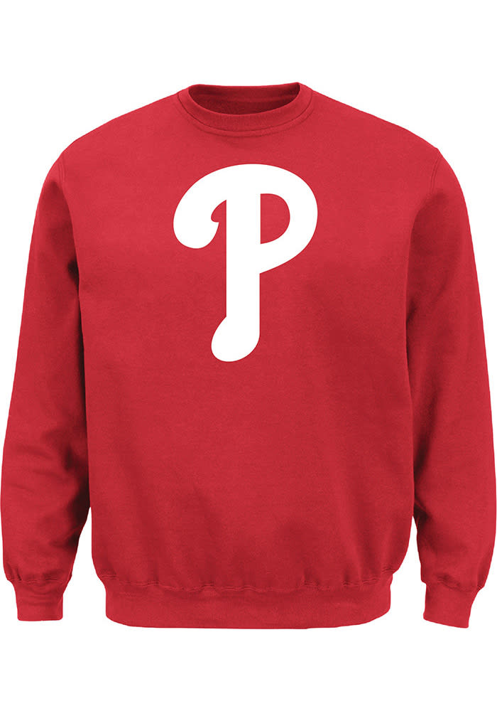 Majestic Philadelphia Phillies Mens Red Tek Patch Long Sleeve Crew Sweatshirt