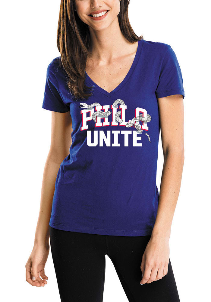 Majestic Philadelphia 76ers Womens Blue Unite Short Sleeve T-Shirt