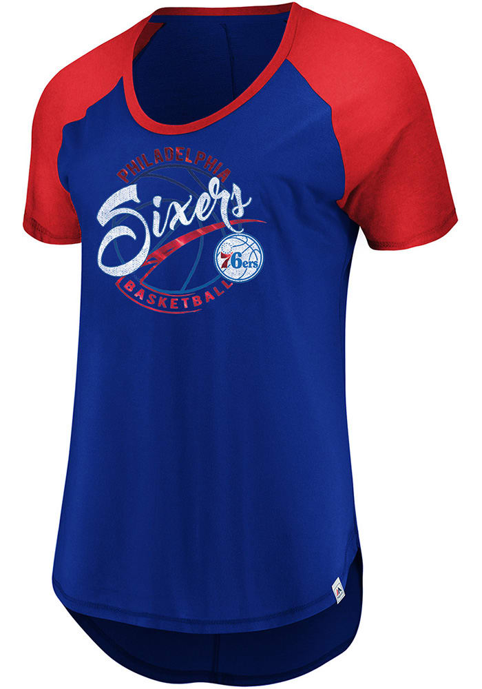 Majestic Philadelphia 76ers Womens Blue Proven Track Record Short Sleeve T-Shirt