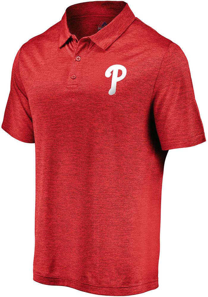 Majestic Philadelphia Phillies Mens Red Positive Production Short Sleeve Polo