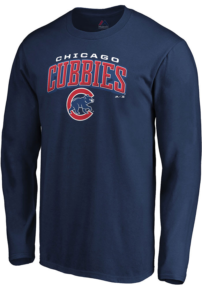 Majestic Chicago Cubs Navy Blue Fine Contribution Long Sleeve T Shirt