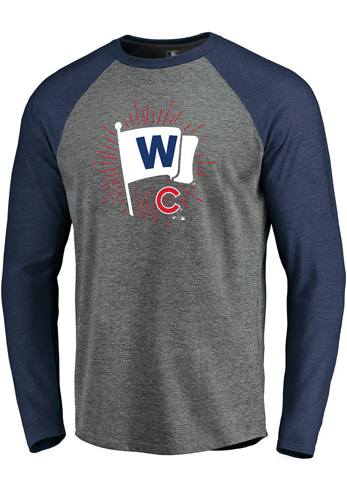 Majestic Chicago Cubs Blue On Top Long Sleeve Fashion T Shirt