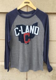 Majestic Cleveland Indians Navy Blue On Top Long Sleeve Fashion T Shirt