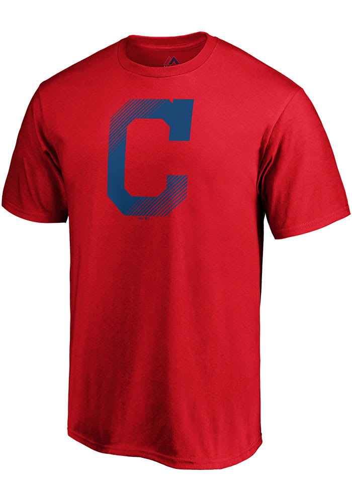 Majestic Cleveland Indians Red Slash and Dash Short Sleeve T Shirt