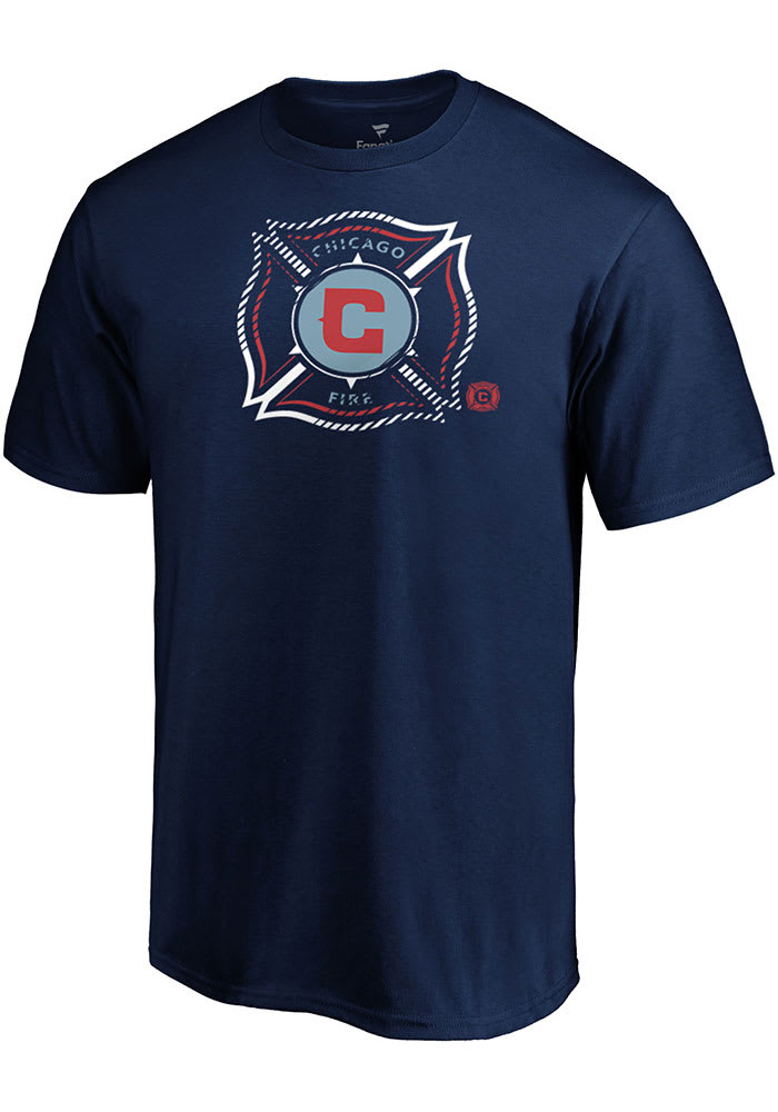 Chicago Fire Navy Blue Slash And Dash Short Sleeve T Shirt