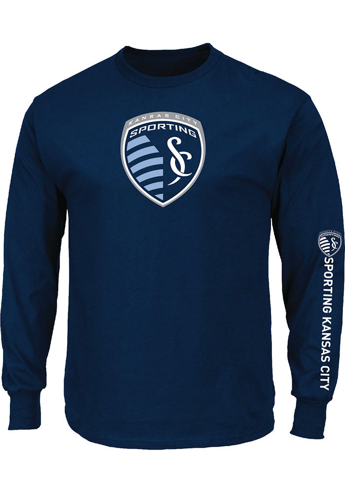 Majestic Sporting Kansas City Navy Blue Primary Logo Long Sleeve T Shirt
