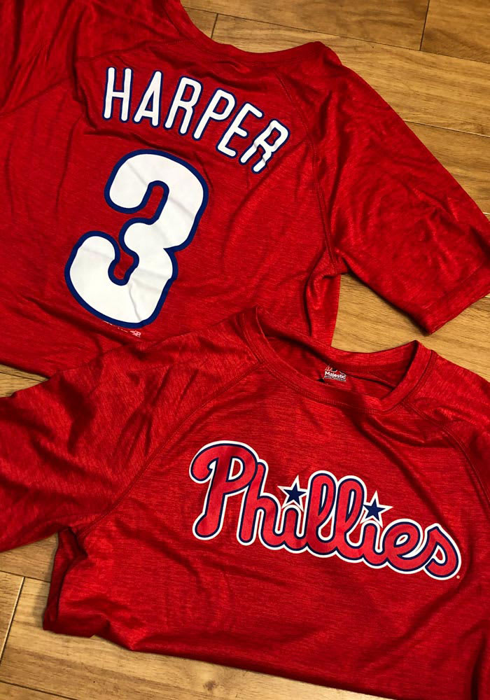 Bryce Harper Philadelphia Phillies Red Name Number Short Sleeve Player T Shirt
