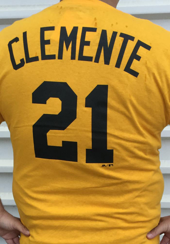 Roberto Clemente Pittsburgh Pirates Gold Name and Number Short Sleeve Player T Shirt