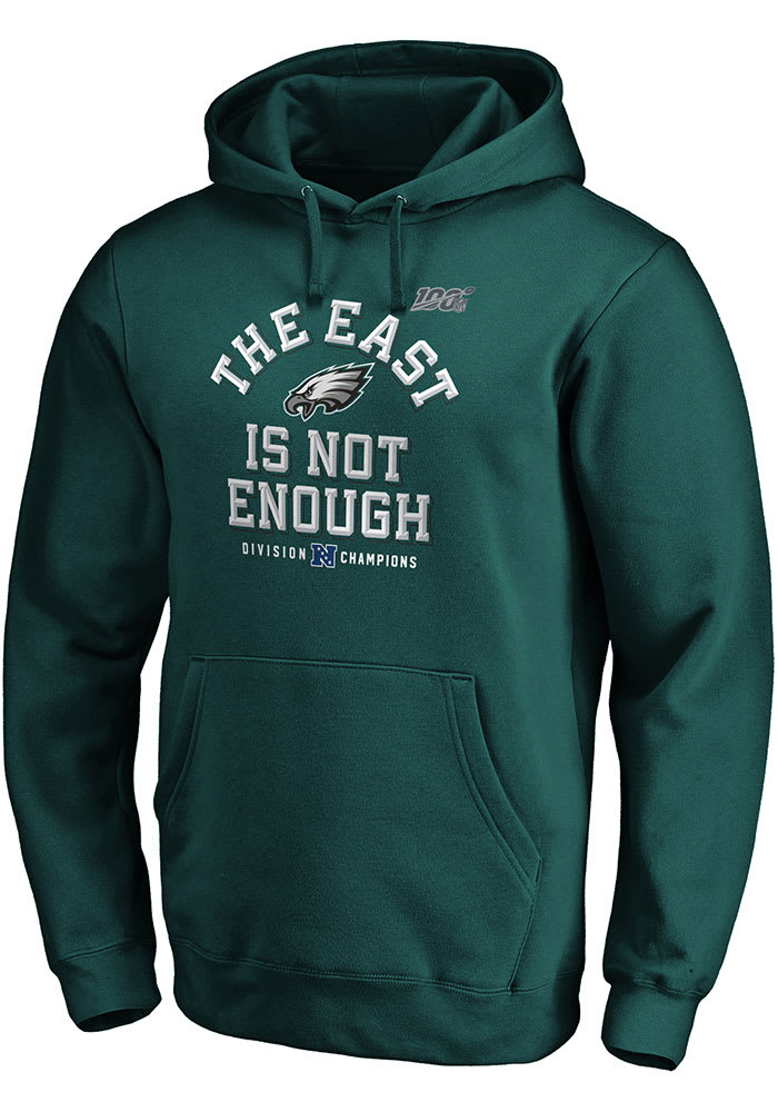 Philadelphia Eagles Mens Midnight Green 2019 NFC East Champions Cover Two Long Sleeve Hoodie