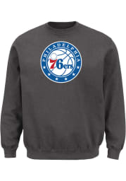 Majestic Philadelphia 76ers Mens Charcoal Tek Patch Long Sleeve Crew Sweatshirt
