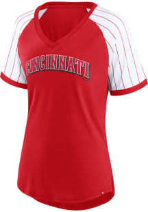 Cincinnati Reds Womens Red Pinstripe Short Sleeve T-Shirt