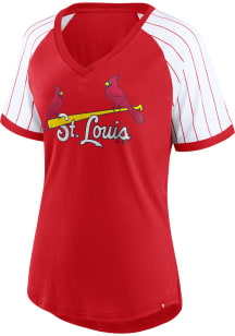 St Louis Cardinals Womens Red Pinstripe Short Sleeve T-Shirt