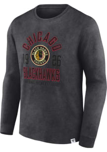Chicago Blackhawks Black Heritage Snow Wash Biblend Long Sleeve Fashion T Shirt