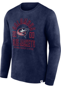 Columbus Blue Jackets Navy Blue Heritage Snow Wash Biblend Long Sleeve Fashion T Shirt