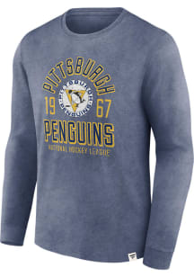 Pittsburgh Penguins Navy Blue Heritage Snow Wash Biblend Long Sleeve Fashion T Shirt