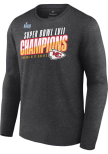 Kansas City Chiefs Grey 2022 Super Bowl LVII Champion Diagonal Long Sleeve T Shirt