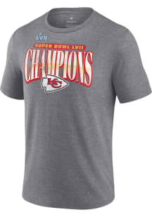 Kansas City Chiefs Grey 2022 Super Bowl LVII Champion Distressed Short Sleeve Fashion T Shirt