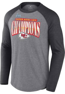 Kansas City Chiefs Grey 2022 Super Bowl LVII Champion Distressed Long Sleeve Fashion T Shirt