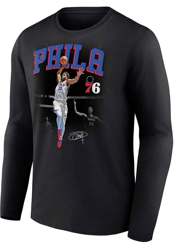 Joel Embiid Philadelphia 76ers Black NBA Charge Long Sleeve Player T Shirt