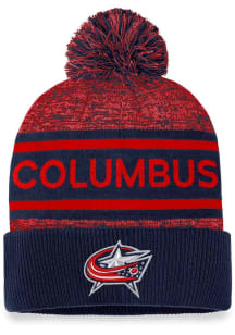 Columbus Blue Jackets Blue 2023 Authentic Pro Heathered Cuff Pom Mens Knit Hat