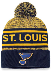 St Louis Blues Blue 2023 Authentic Pro Heathered Cuff Pom Mens Knit Hat