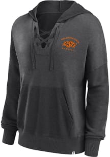 Oklahoma State Cowboys Womens Charcoal Lace Up Hooded Sweatshirt