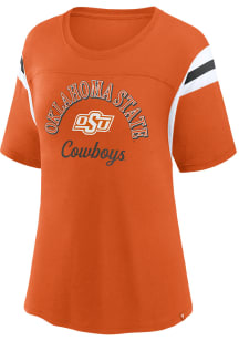 Oklahoma State Cowboys Womens Orange Striped Tailgate Short Sleeve T-Shirt