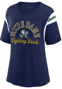 Notre Dame Fighting Irish Womens Navy Blue Striped Tailgate Short Sleeve T-Shirt